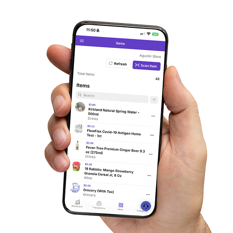 Bodega Ai mobile app for scanning inventory, reviewing reports, and managing store activity