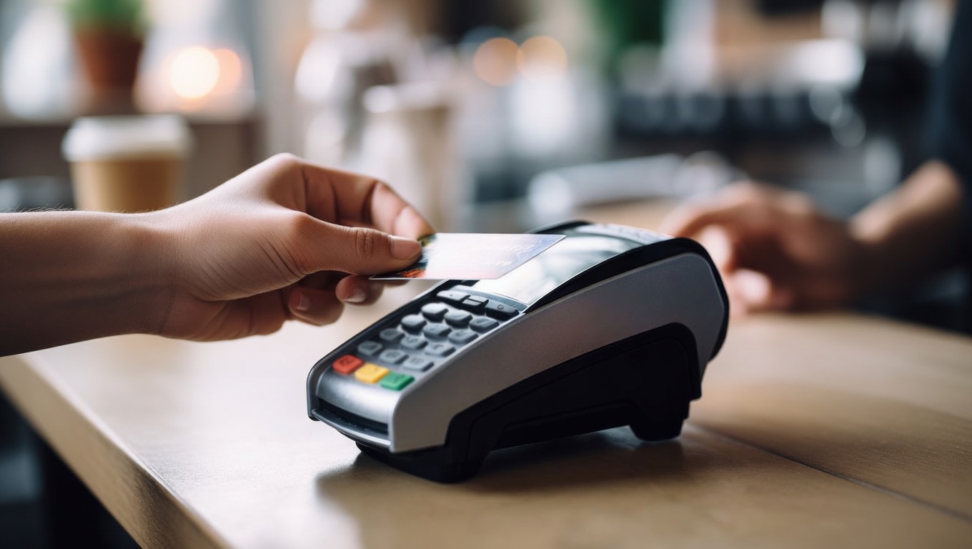Customer using a card payment terminal